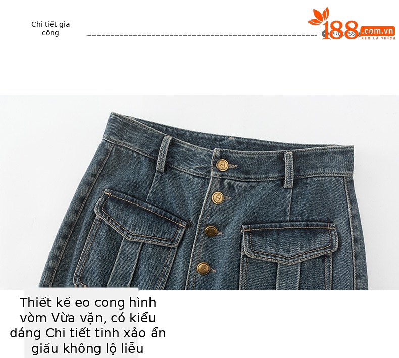 Chân váy denim cạp cao chữ A dáng dài vừa phong cách cổ điển tôn dáng — Màu xanh lam chi tiết 13