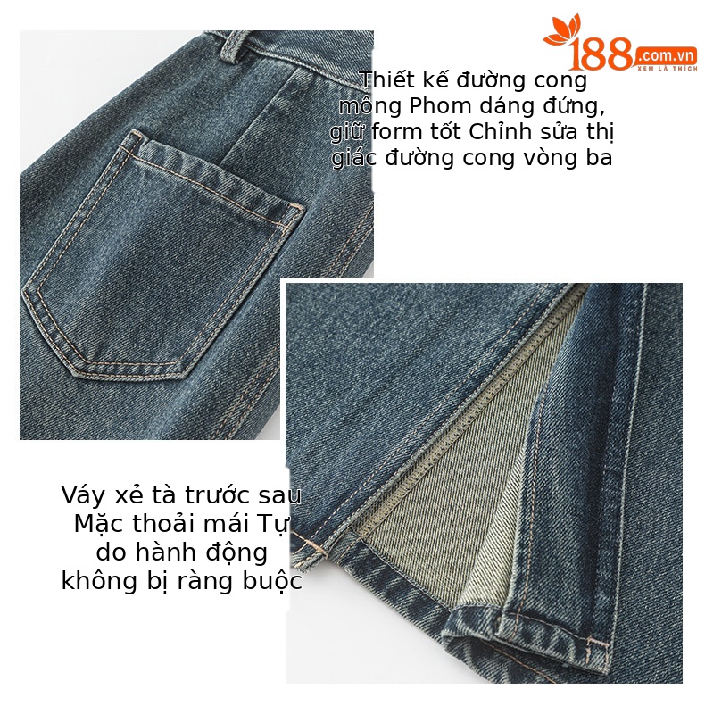 Chân váy denim cạp cao chữ A dáng dài vừa phong cách cổ điển tôn dáng — Màu xanh lam chi tiết 15