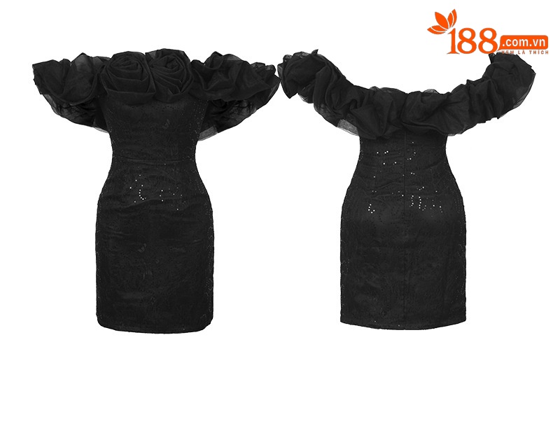 Đầm ôm body nữ cổ yếm tay áo cánh hoa dự tiệc sinh nhật — Màu đen chi tiết 4