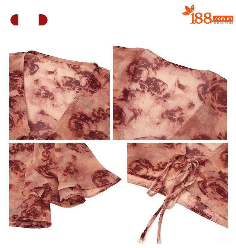 Bộ đầm maxi hai mảnh voan thắt eo kèm áo khoác nhẹ không tay — Màu đỏ son chi tiết 2