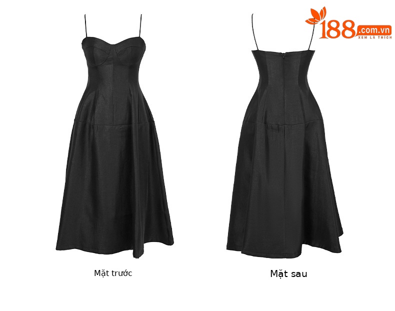 Váy dài xòe đen phong cách Hepburn mùa hè 2026, thiết kế quai ngang trễ vai kiểu Pháp — Màu đen, Màu mơ chi tiết 5