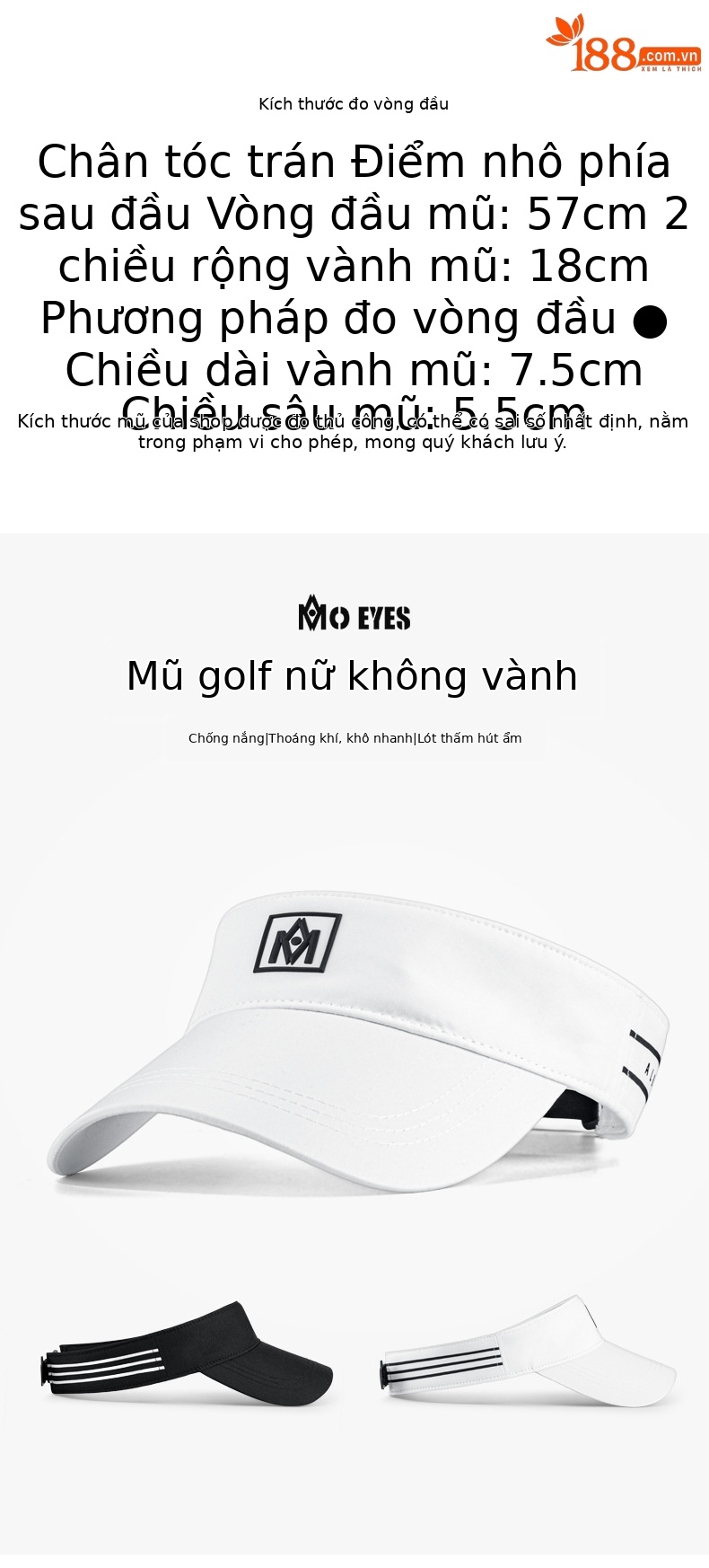 Mũ golf nữ không đầu Moeyes Magic Eye phối màu tương phản, dây hút mồ hôi chống nắng — M23MZ003-Đen Trắng, M23MZ003-Trắng Đen, M23MZ004-màu trắng, M23MZ005-màu trắng chi tiết 42