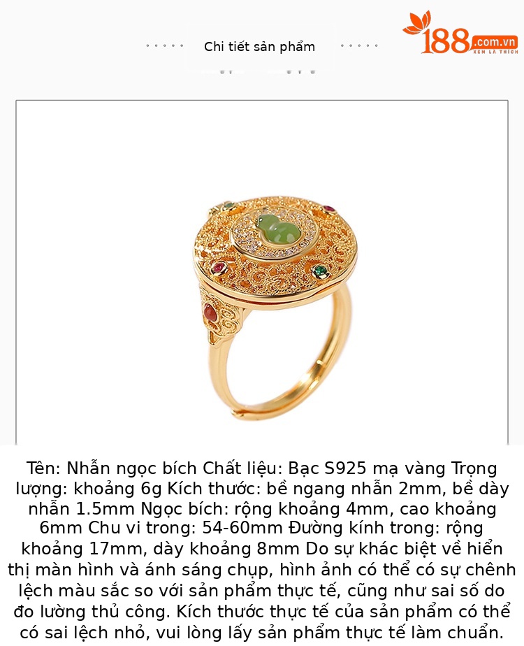 Nhẫn nữ bạc S925 mạ vàng đính ngọc bầu dục phong cách retro có thể điều chỉnh — Kiểu mạ bạch kim chi tiết 2