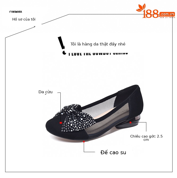 Sandal nữ đế bệt da thật mũi tròn gót vuông quai chữ V nơ bướm thoáng khí — Màu đen chi tiết 7