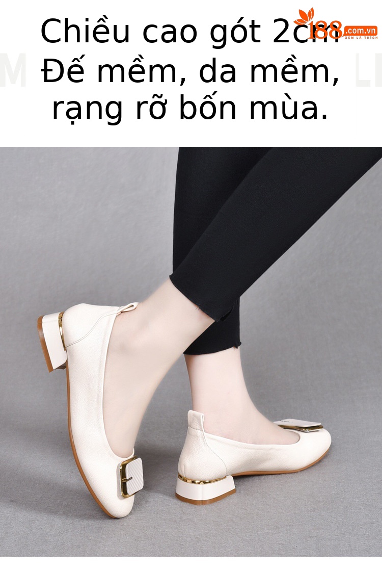 Giày bệt nữ mũi tròn da thật đế mềm miệng nông — Màu đen chi tiết 5