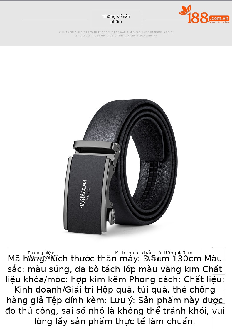 Thắt lưng nam da bò hai lớp mặt mờ khóa tự động hợp kim Emperor Paul — 120cm, 130cm, 110cm, 125cm chi tiết 7