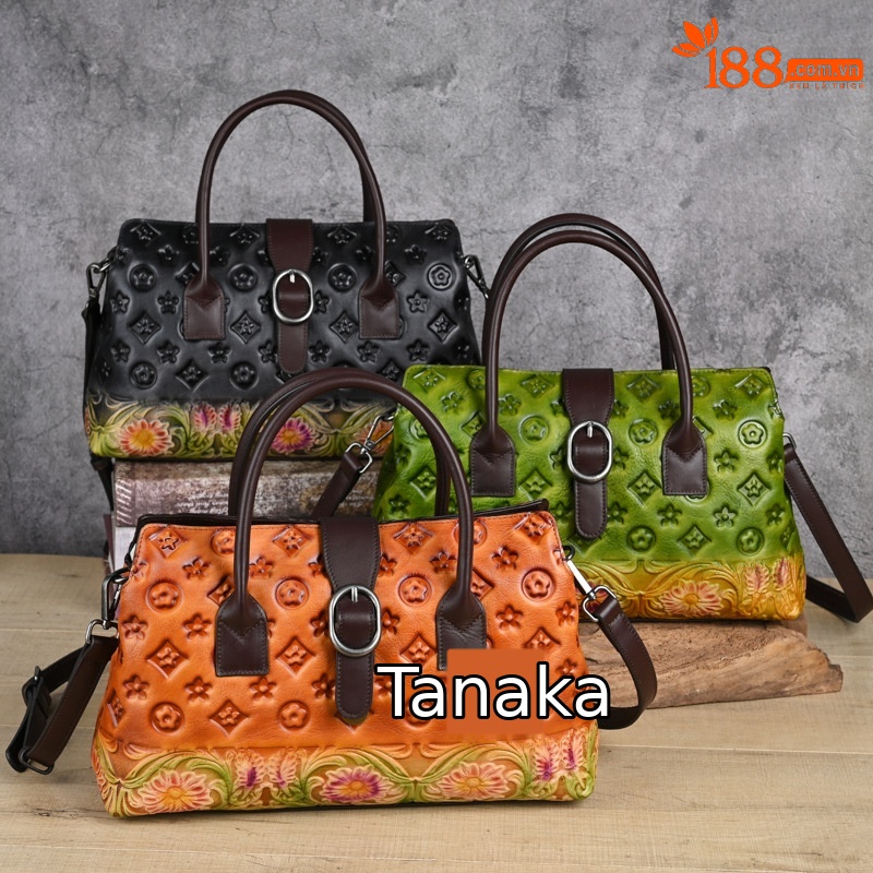 Túi xách tay da thật cổ điển phong cách Trung Quốc, đánh bóng thủ công, đeo vai đa năng (33×10×19 cm) — Xanh lá cổ điển