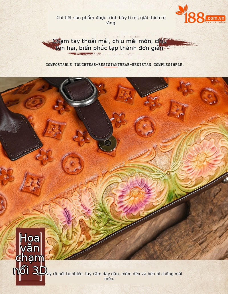 Túi xách tay da thật cổ điển phong cách Trung Quốc, đánh bóng thủ công, đeo vai đa năng (33×10×19 cm) — Xanh lá cổ điển chi tiết 7