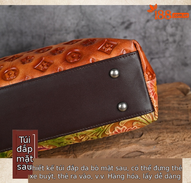 Túi xách tay da thật cổ điển phong cách Trung Quốc, đánh bóng thủ công, đeo vai đa năng (33×10×19 cm) — Xanh lá cổ điển chi tiết 14