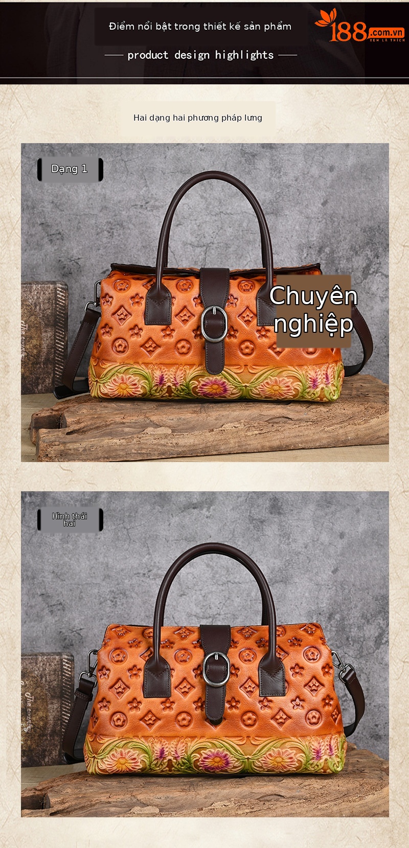 Túi xách tay da thật cổ điển phong cách Trung Quốc, đánh bóng thủ công, đeo vai đa năng (33×10×19 cm) — Xanh lá cổ điển chi tiết 17