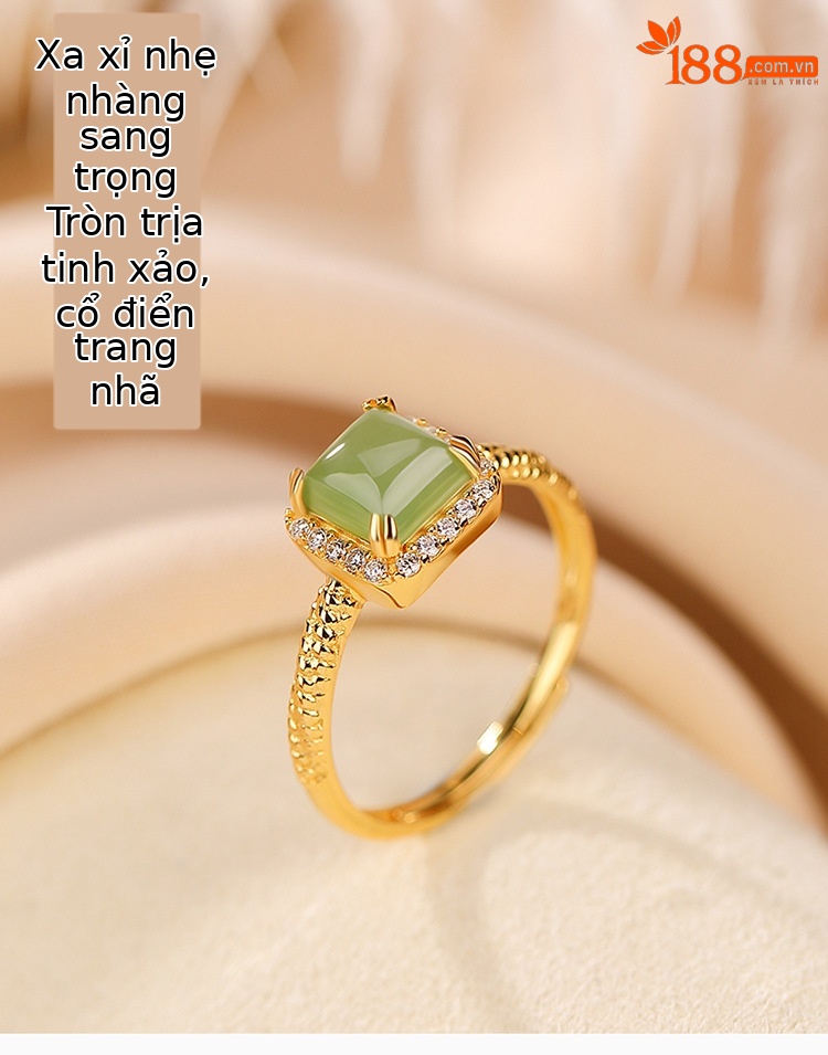 Nhẫn nữ bạc S925 mạ vàng đính đá zircon vuông thời trang — Kiểu mạ bạch kim chi tiết 1