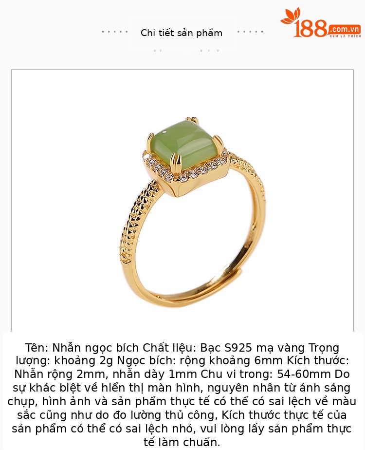 Nhẫn nữ bạc S925 mạ vàng đính đá zircon vuông thời trang — Kiểu mạ bạch kim chi tiết 2