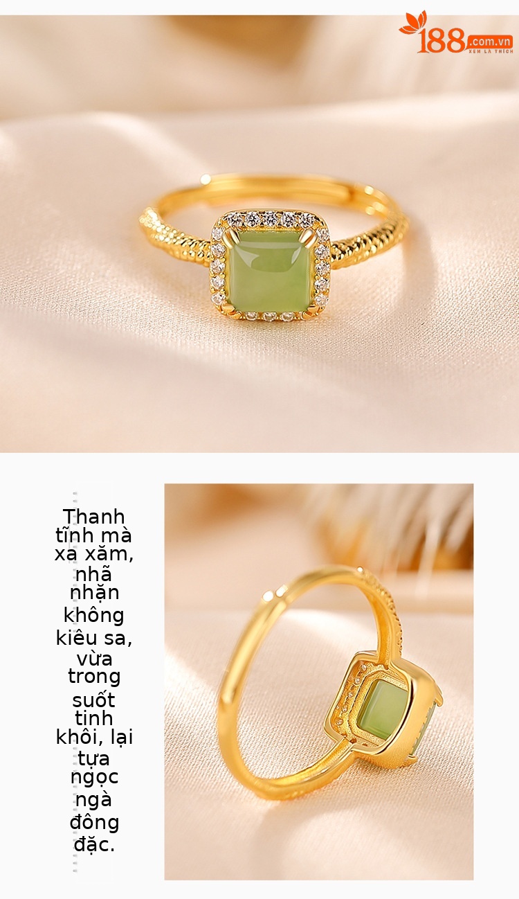 Nhẫn nữ bạc S925 mạ vàng đính đá zircon vuông thời trang — Kiểu mạ bạch kim chi tiết 3