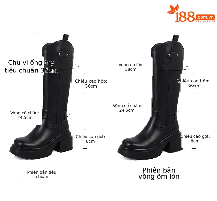 Boot nữ cổ cao mũi tròn gót vuông dày 9 cm, phong cách kỵ sĩ V-cut — Ống lớn màu nâu sẫm lót một lớp chi tiết 4