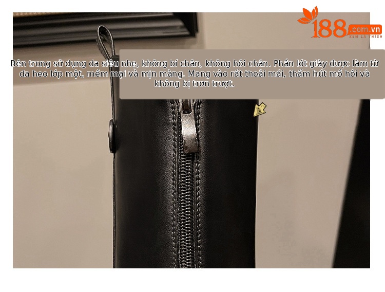Boot nữ cổ cao mũi tròn gót vuông dày 9 cm, phong cách kỵ sĩ V-cut — Ống lớn màu nâu sẫm lót một lớp chi tiết 7