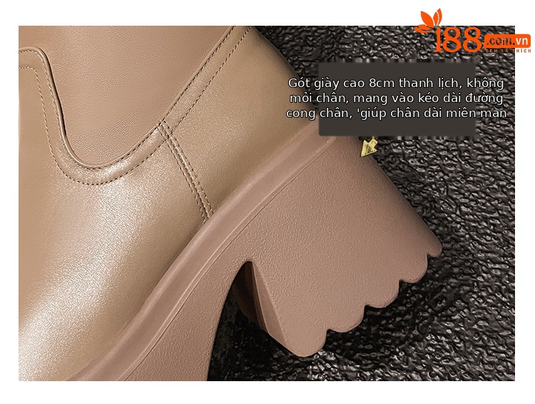 Boot nữ cổ cao mũi tròn gót vuông dày 9 cm, phong cách kỵ sĩ V-cut — Ống lớn màu nâu sẫm lót một lớp chi tiết 8