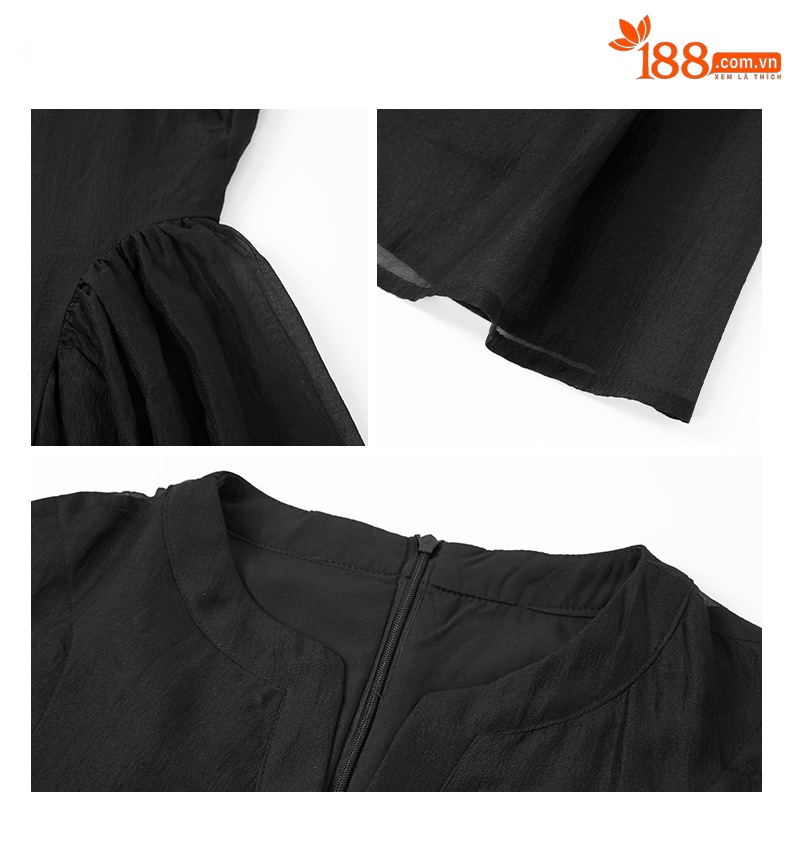 Đầm maxi nữ dáng chữ A thắt eo kiểu Pháp — Màu đen chi tiết 3