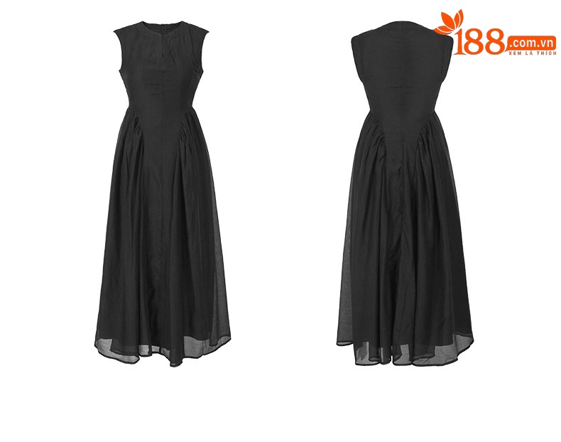 Đầm maxi nữ dáng chữ A thắt eo kiểu Pháp — Màu đen chi tiết 4