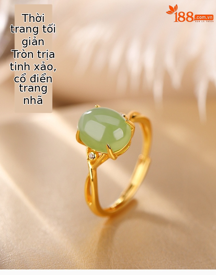 Nhẫn bạc S925 mạ vàng đính đá jasper cabochon phong cách đơn giản — Kiểu mạ bạch kim chi tiết 1