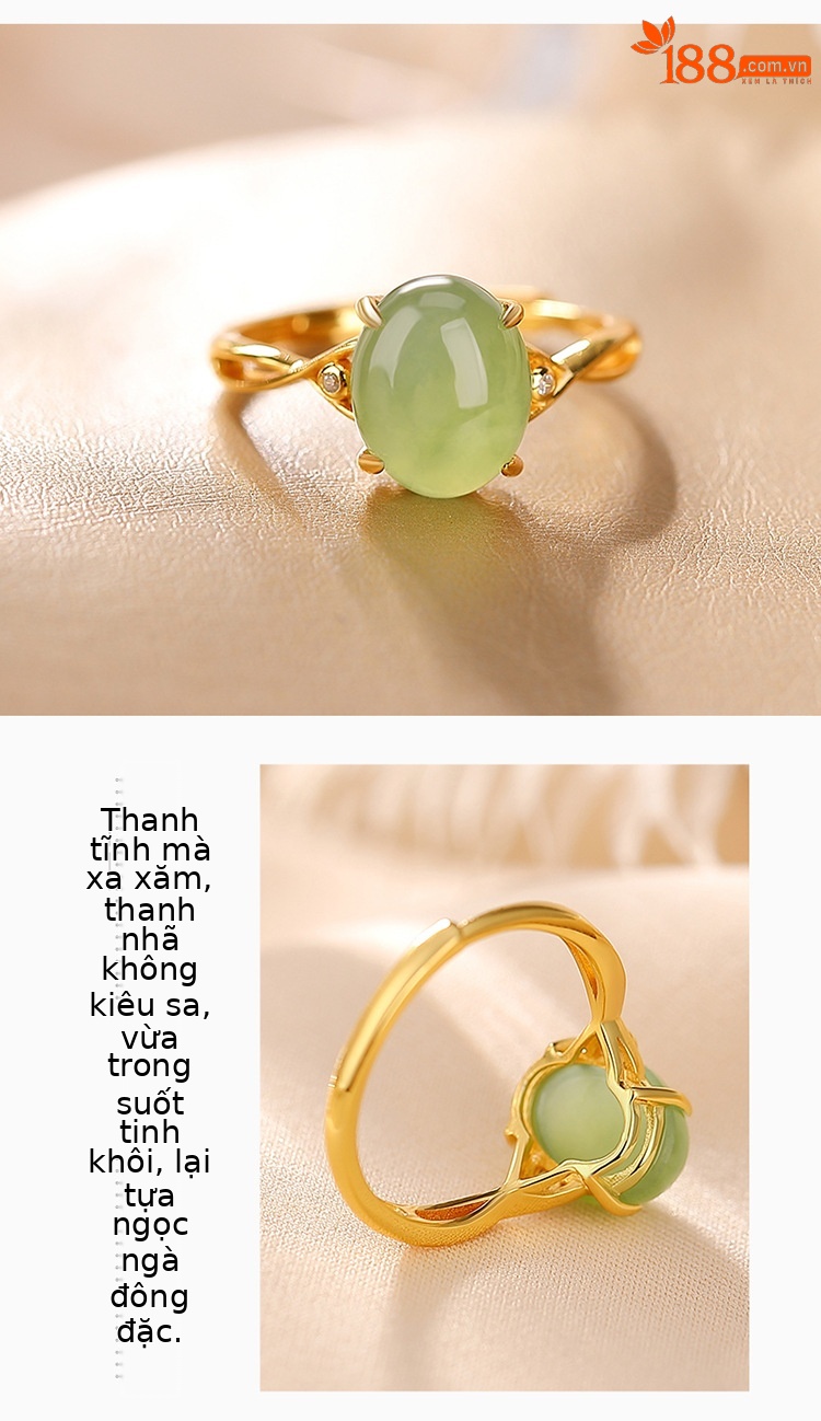 Nhẫn bạc S925 mạ vàng đính đá jasper cabochon phong cách đơn giản — Kiểu mạ bạch kim chi tiết 3