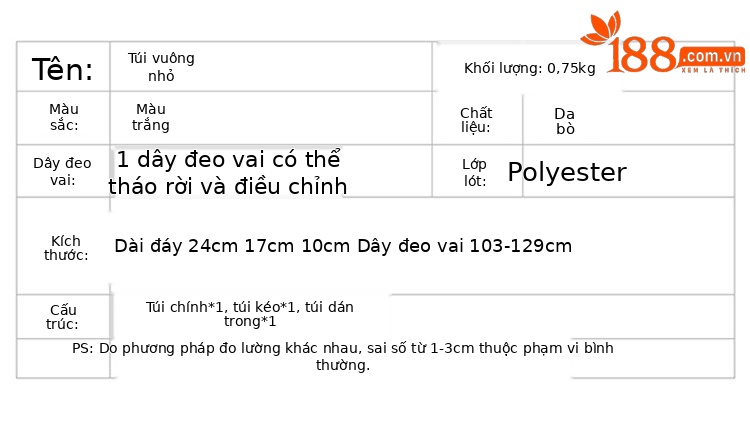 Túi xách tay da thật Hồng Kông dáng vuông nhỏ, quai xách tay và đeo chéo đa năng — Màu trắng chi tiết 2