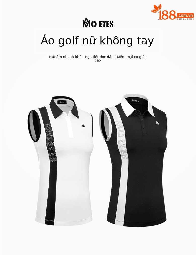 Áo thun không tay thể thao golf Moeyes Magic Eye co giãn cao, nhanh khô — M23YF014-Áo màu đen, M23QZ003-Váy ngắn màu trắng, M23YF014-Áo màu trắng, M23QZ003-Váy ngắn màu đen chi tiết 2