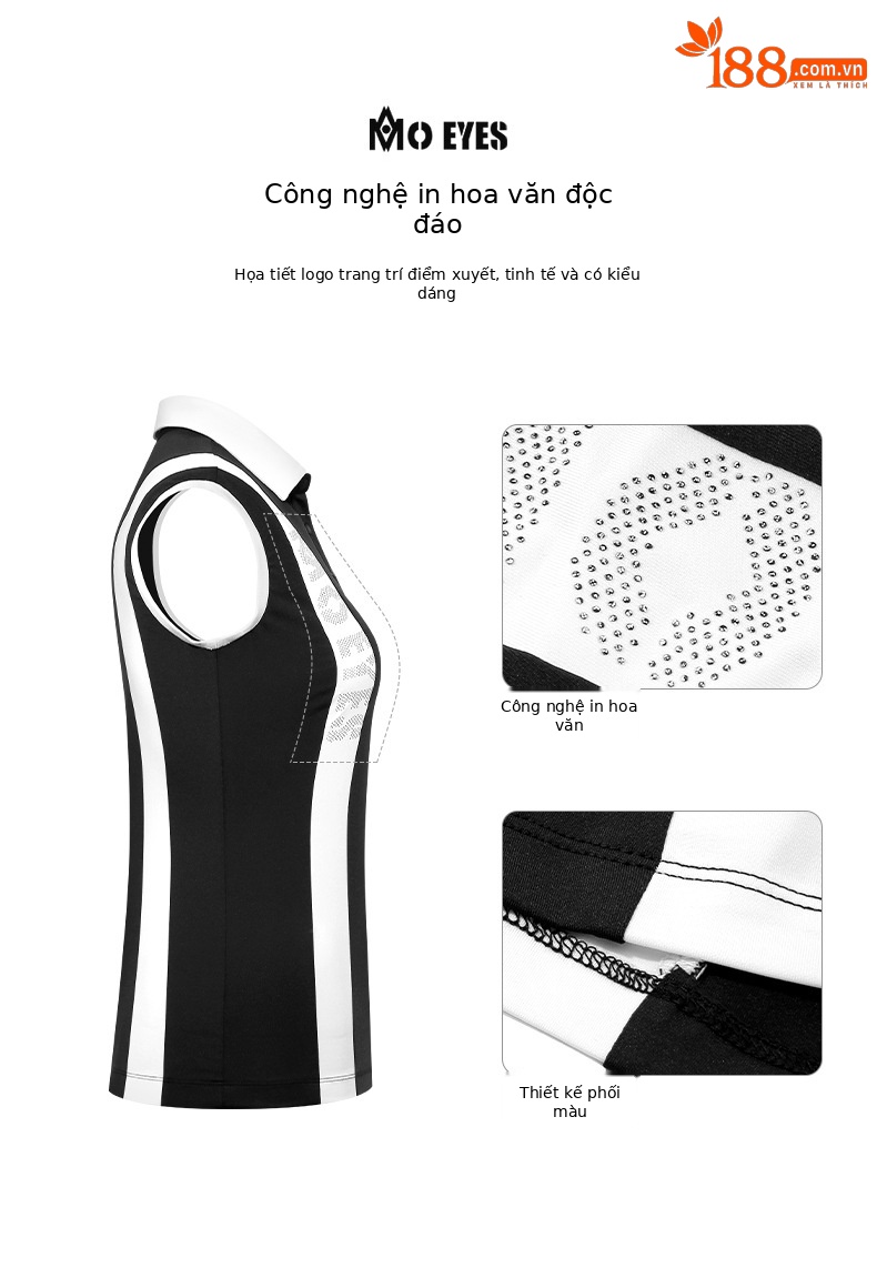 Áo thun không tay thể thao golf Moeyes Magic Eye co giãn cao, nhanh khô — M23YF014-Áo màu đen, M23QZ003-Váy ngắn màu trắng, M23YF014-Áo màu trắng, M23QZ003-Váy ngắn màu đen chi tiết 4