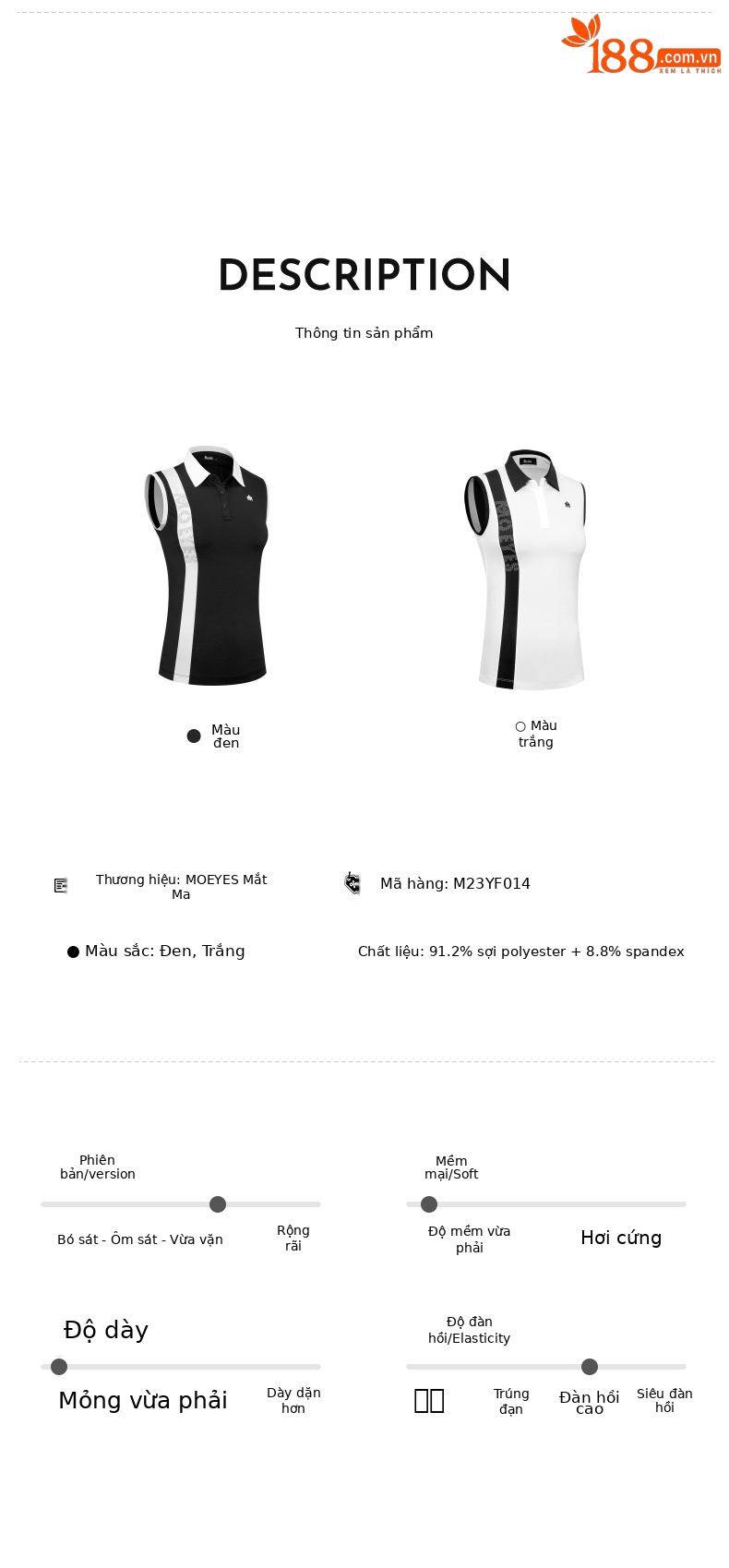Áo thun không tay thể thao golf Moeyes Magic Eye co giãn cao, nhanh khô — M23YF014-Áo màu đen, M23QZ003-Váy ngắn màu trắng, M23YF014-Áo màu trắng, M23QZ003-Váy ngắn màu đen chi tiết 5