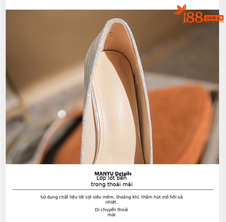 Giày cao gót mũi nhọn Jingang CG6007 gót nhọn 9 cm, đính pha lê, kiểu cô dâu mùa hè — Màu Sâm panh chi tiết 5