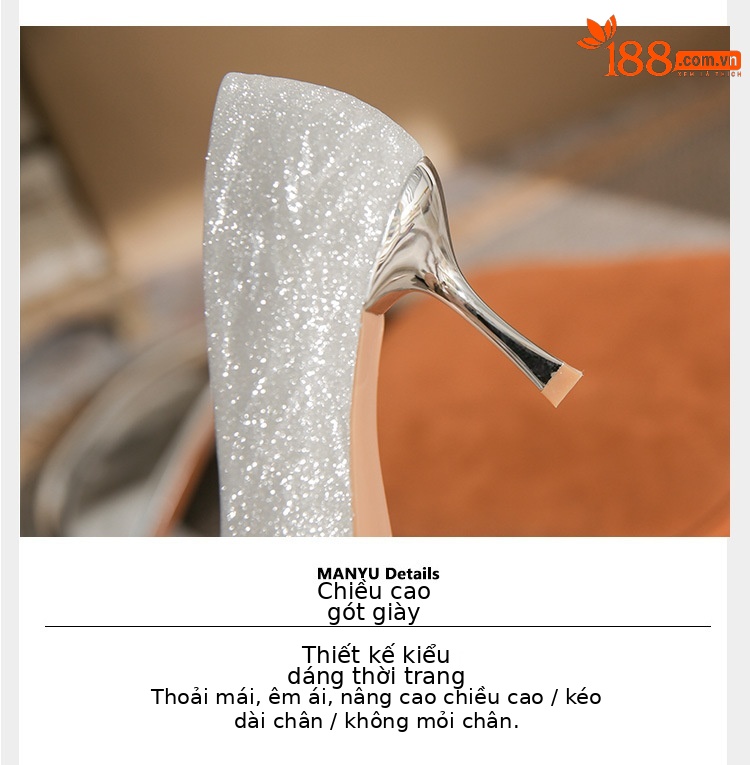 Giày cao gót mũi nhọn Jingang CG6007 gót nhọn 9 cm, đính pha lê, kiểu cô dâu mùa hè — Màu Sâm panh chi tiết 6