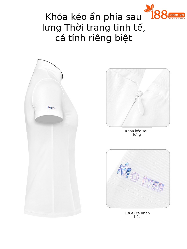 Áo thun nữ tay ngắn co giãn dây kéo sau lưng thể thao golf — M23YF013-Áo màu trắng, M23YF012-Áo màu đen, M23YF012-Áo màu trắng, M23QZ002-Váy ngắn màu trắng