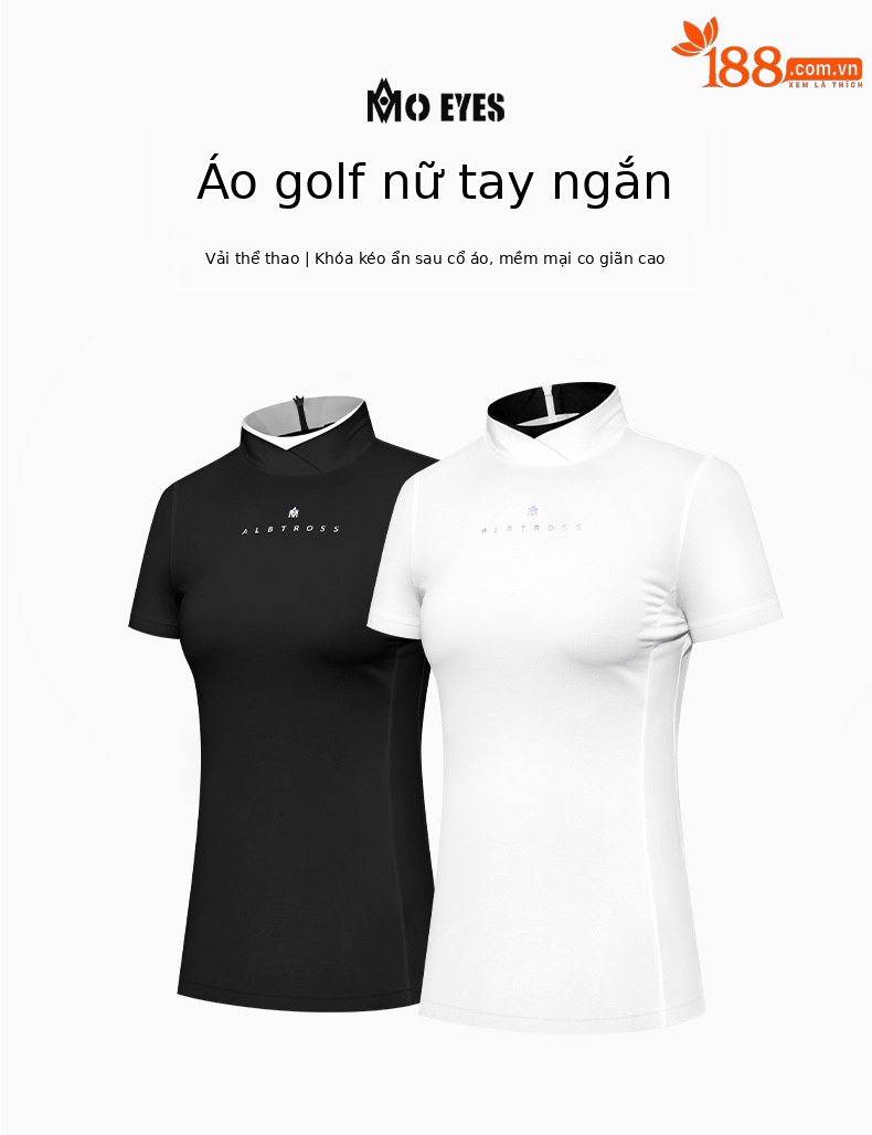Áo thun nữ tay ngắn co giãn dây kéo sau lưng thể thao golf — M23YF013-Áo màu trắng, M23YF012-Áo màu đen, M23YF012-Áo màu trắng, M23QZ002-Váy ngắn màu trắng chi tiết 2