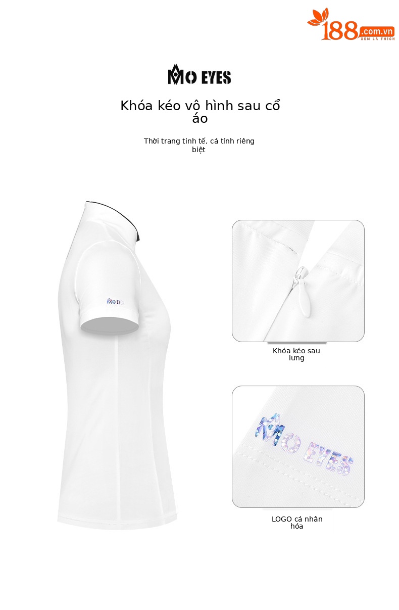 Áo thun nữ tay ngắn co giãn dây kéo sau lưng thể thao golf — M23YF013-Áo màu trắng, M23YF012-Áo màu đen, M23YF012-Áo màu trắng, M23QZ002-Váy ngắn màu trắng chi tiết 3
