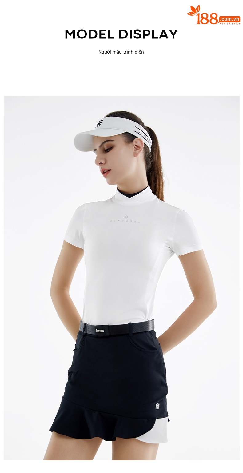 Áo thun nữ tay ngắn co giãn dây kéo sau lưng thể thao golf — M23YF013-Áo màu trắng, M23YF012-Áo màu đen, M23YF012-Áo màu trắng, M23QZ002-Váy ngắn màu trắng chi tiết 7