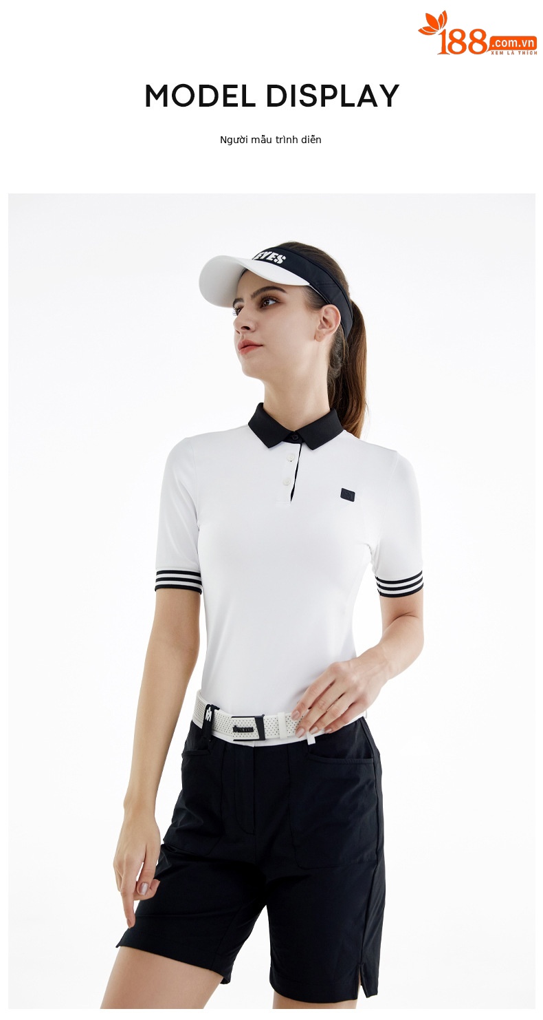 Bộ quần áo golf nữ Moeyes Magic Eye thể thao thoáng khí vải đính hạt mùa hè — M23KUZ006-Quần short đen, M23YF010-Áo màu trắng, M23YF010-Áo màu đen, M23KUZ006-Quần short trắng chi tiết 8