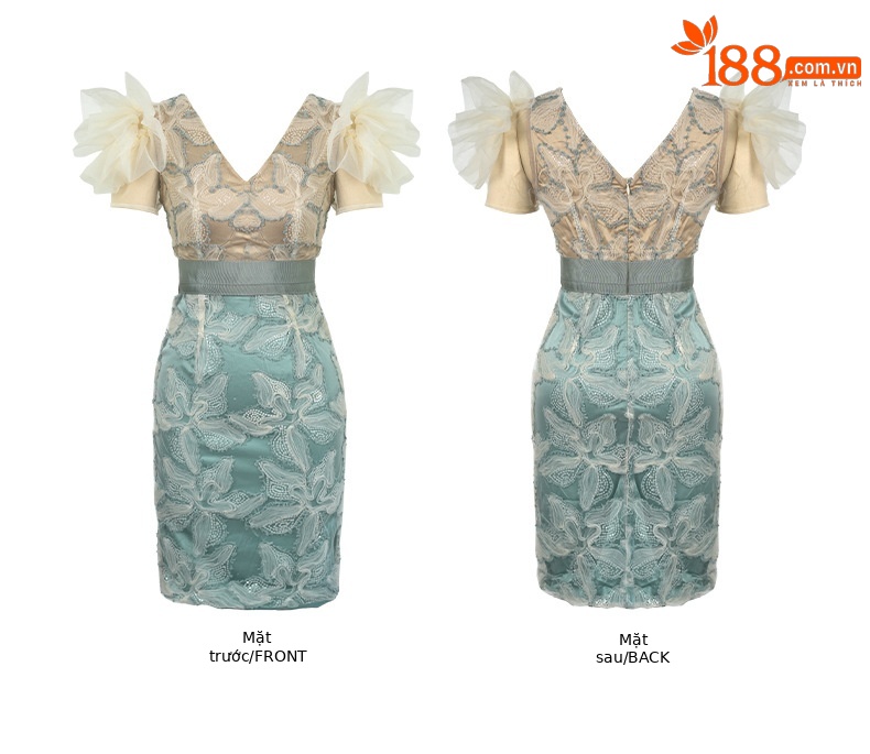 Váy đầm ôm body nữ cổ chữ V đính sequin dáng người nhỏ mùa hè — Màu xanh mơ chi tiết 2