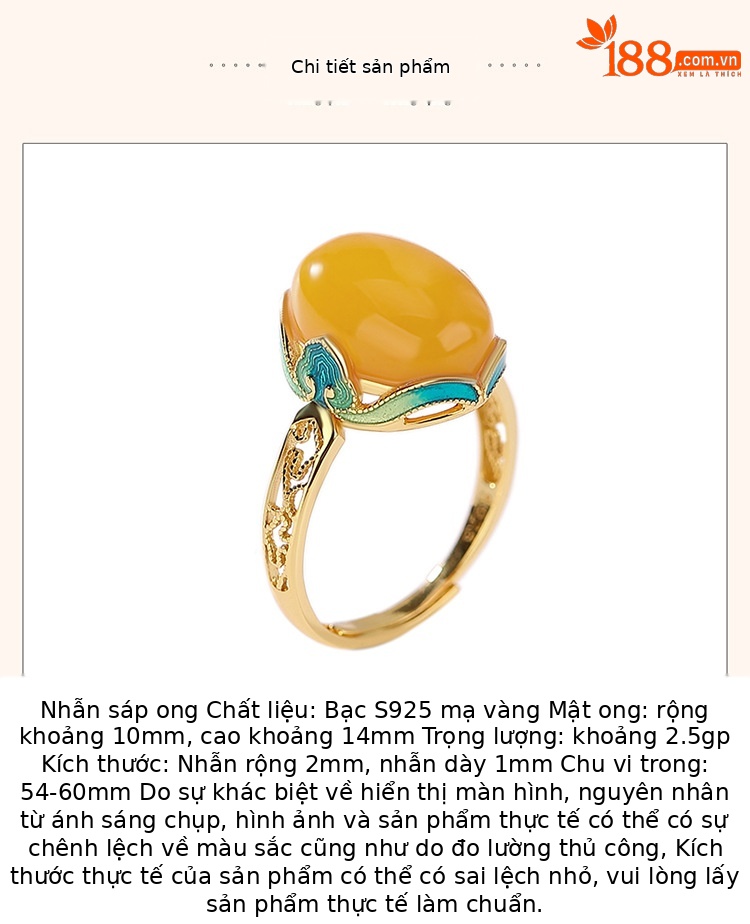 Nhẫn bạc S925 mạ vàng mặt trứng Ruyi phong cách Trung Hoa cổ điển — Mở (một kích thước) chi tiết 3
