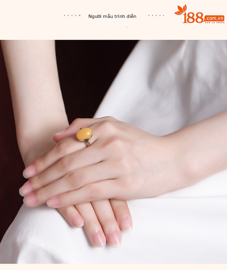 Nhẫn bạc S925 mạ vàng mặt trứng Ruyi phong cách Trung Hoa cổ điển — Mở (một kích thước) chi tiết 5