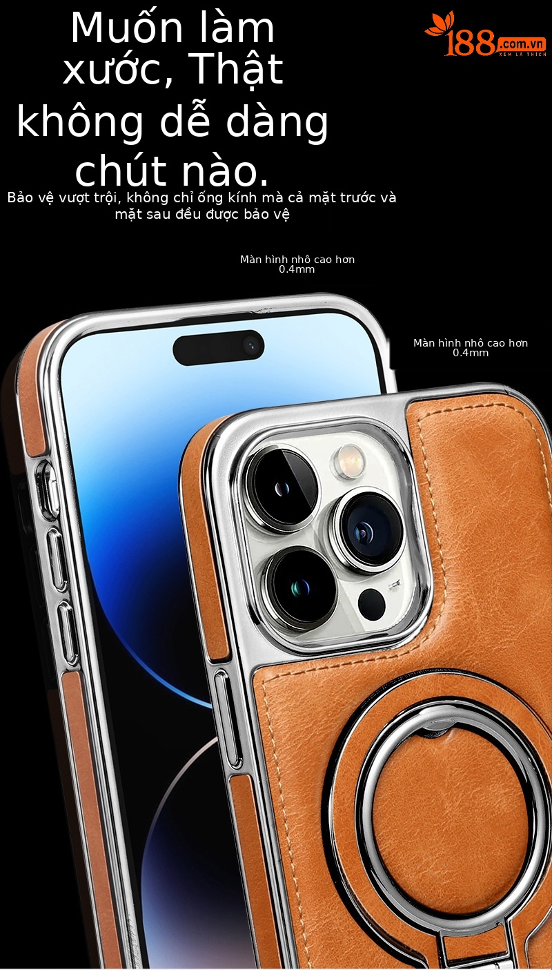Ốp lưng da chống sốc viền dày cho iPhone 11/12/13/14 Pro Max — [Giá đỡ vợt màu nâu nhạt] lỗ từ tính, [Giá đỡ vợt màu đen] lỗ từ tính, [Giá đỡ vợt màu tím đậm] lỗ từ tính, [Giá đỡ vợt màu xanh lam] lỗ từ tính chi tiết 9