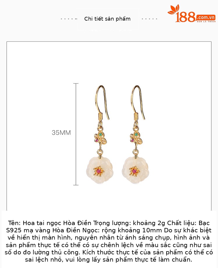 Bông tai hoa mai bướm ngọc bích mạ vàng bạc S925 phong cách cổ trang — Kiểu màu bạc chi tiết 3