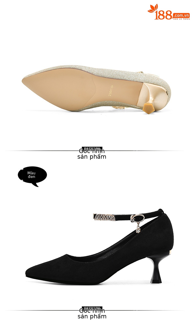 Giày cao gót nữ mũi nhọn da thật gót 5 cm — LJ 7012 đen 5 cm, LJ 7012 vàng 5 cm, 9163 LJ cao gót đen 4cm, Gót Vàng 9162 LJ cao 4cm chi tiết 16