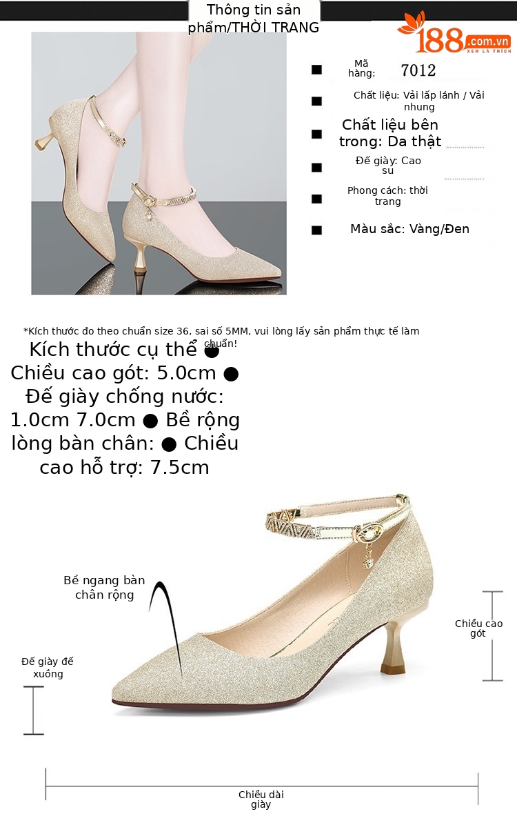 Giày cao gót nữ mũi nhọn da thật gót 5 cm — LJ 7012 đen 5 cm, LJ 7012 vàng 5 cm, 9163 LJ cao gót đen 4cm, Gót Vàng 9162 LJ cao 4cm chi tiết 2