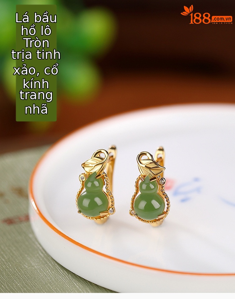 Khuyên tai nữ bạc S925 mạ vàng đính ngọc bích phong cách Trung Hoa — Kiểu màu bạc chi tiết 1
