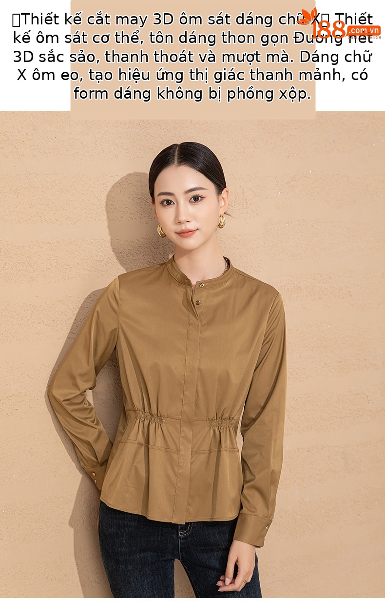 Áo sơ mi nữ cổ tròn eo thon dài tay phong cách Hàn Quốc — thẻ chi tiết 5