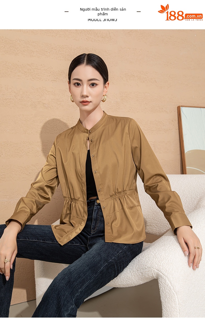 Áo sơ mi nữ cổ tròn eo thon dài tay phong cách Hàn Quốc — thẻ chi tiết 11