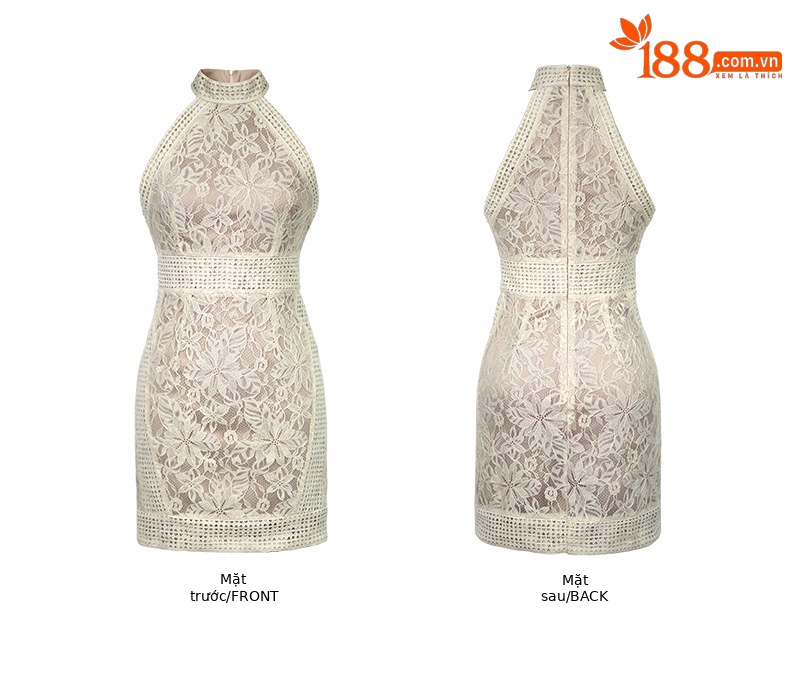 Đầm ren chữ A cổ halter trễ vai eo thon kiểu Pháp — Màu mơ chi tiết 2
