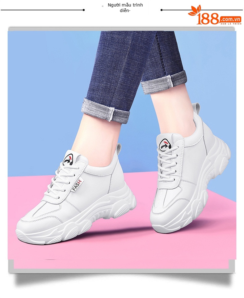 Giày sneaker chunky đế dày da thật nữ mới mùa xuân hè 2023 — DH 58316 mét xám (rỗng) mẫu mùa hè cao gót 5 cm, DH 58220 trắng xanh lá cây mẫu mùa hè cao gót 5 cm, DH 58302 trắng (mặt da) cao gót 5 cm, DH 58302 be xám (mặt da) cao gót 5 cm chi tiết 5
