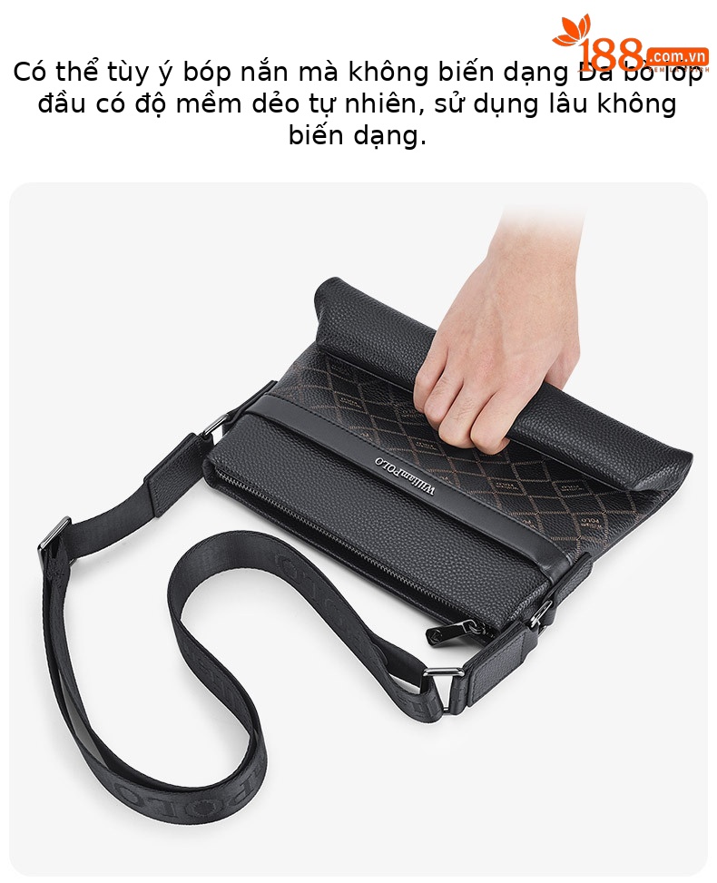 Túi đeo chéo nam da bò thật lớp đầu tiên Paul mềm mại chi tiết 3