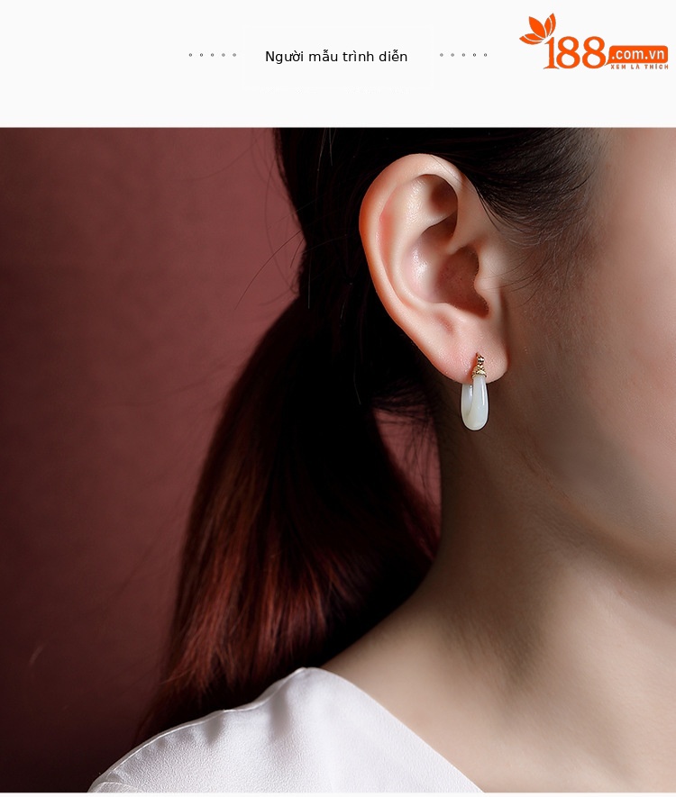 Bông tai hình chữ U ngọc bích Hetian mạ vàng bạc S925 đơn giản cao cấp — Màu vàng, Màu bạc chi tiết 6
