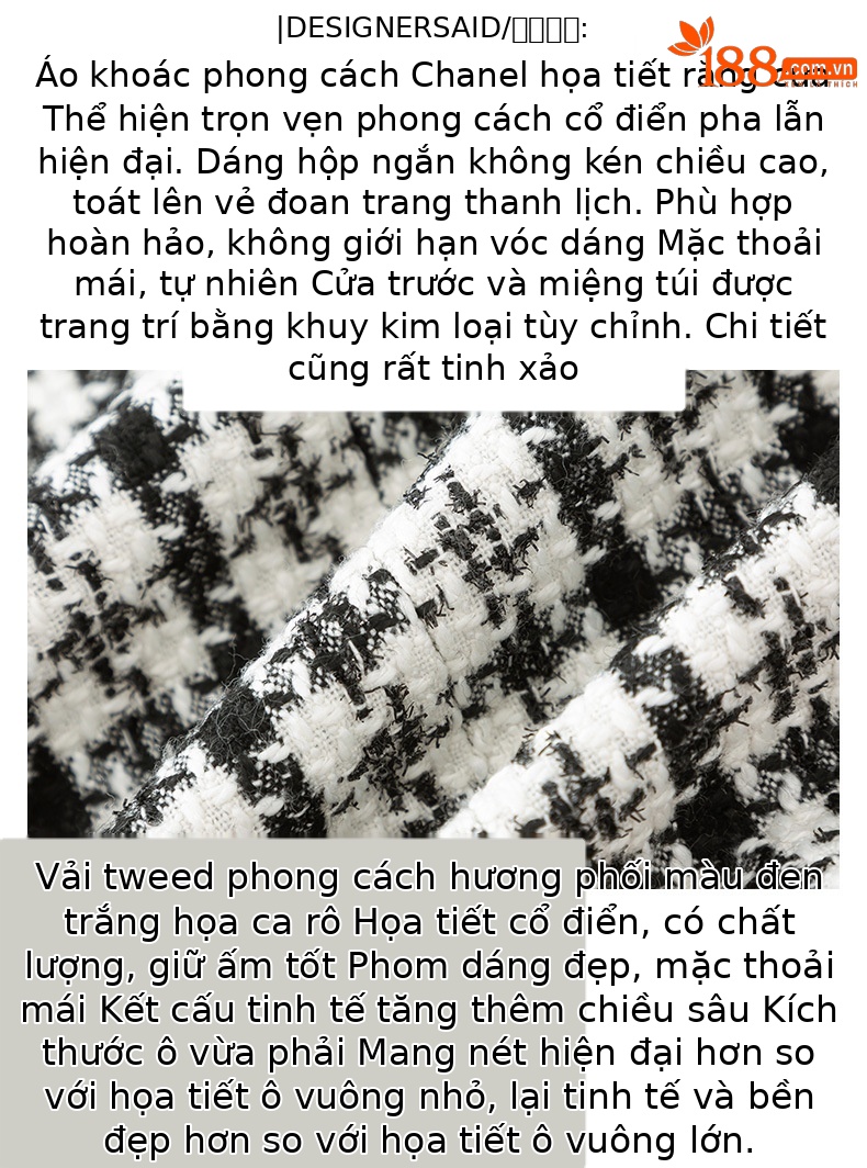Áo khoác dáng ngắn họa tiết răng cưa kiểu Chanel, phong cách Hàn Quốc, form rộng — Ca rô chi tiết 2